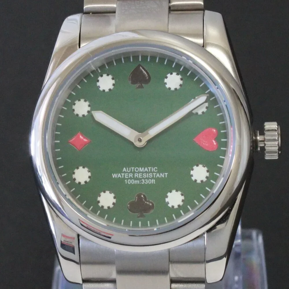 Men's Riverboat Gambler Automatic Mod Watch Green Dial Silver Tone Hands 36mm